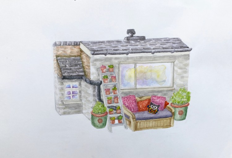 bench scene watercolour